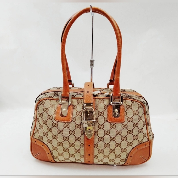 GUCCI GG Top Handle Canvas and Leather Y2K Vintage Bag - Picture 2 of 8